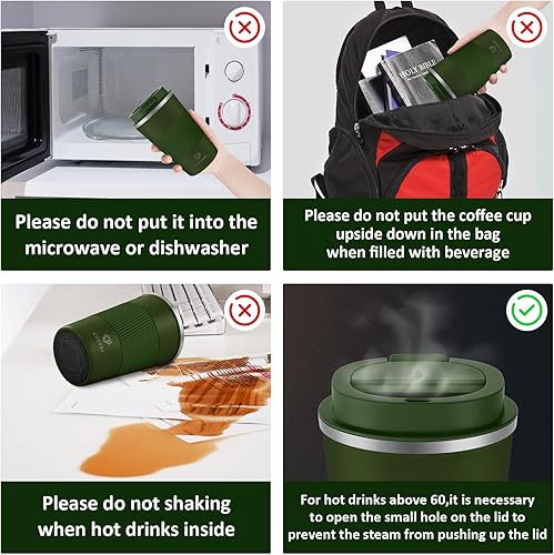 Miniatura 4 de Vaso térmico de acero inoxidable de 12 onzas con aislamiento al vacío  Taza de viaje a prueba de derrames con tapa  Taza térmica para mantener el