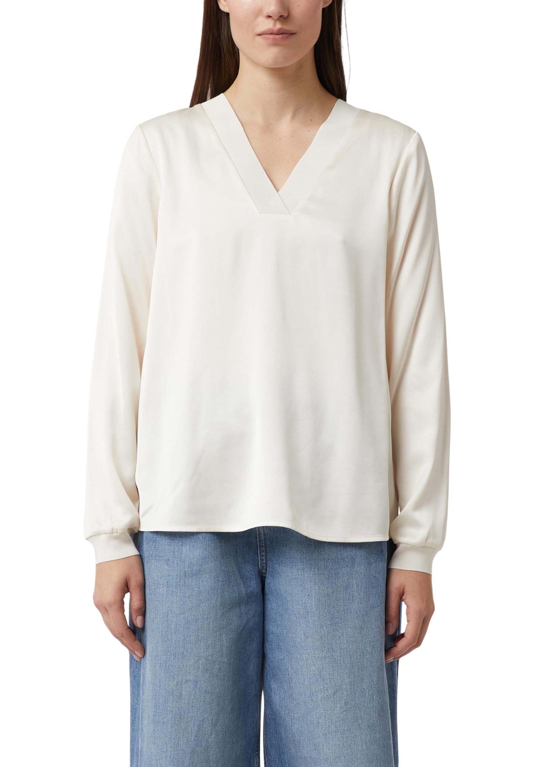 Comma Satinbluse mit V-Ausschnitt und feinen Rippdetails