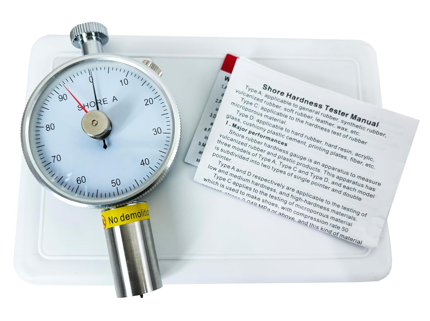 Shore Hardness Tester Shore A Durometer Tester Shore A Hardness Meter with Measure Range 10-90HA Resolution 1 HA for General Rubber Synthetic Rubber Vulcanized Rubber Soft Rubber Leather Wax Etc