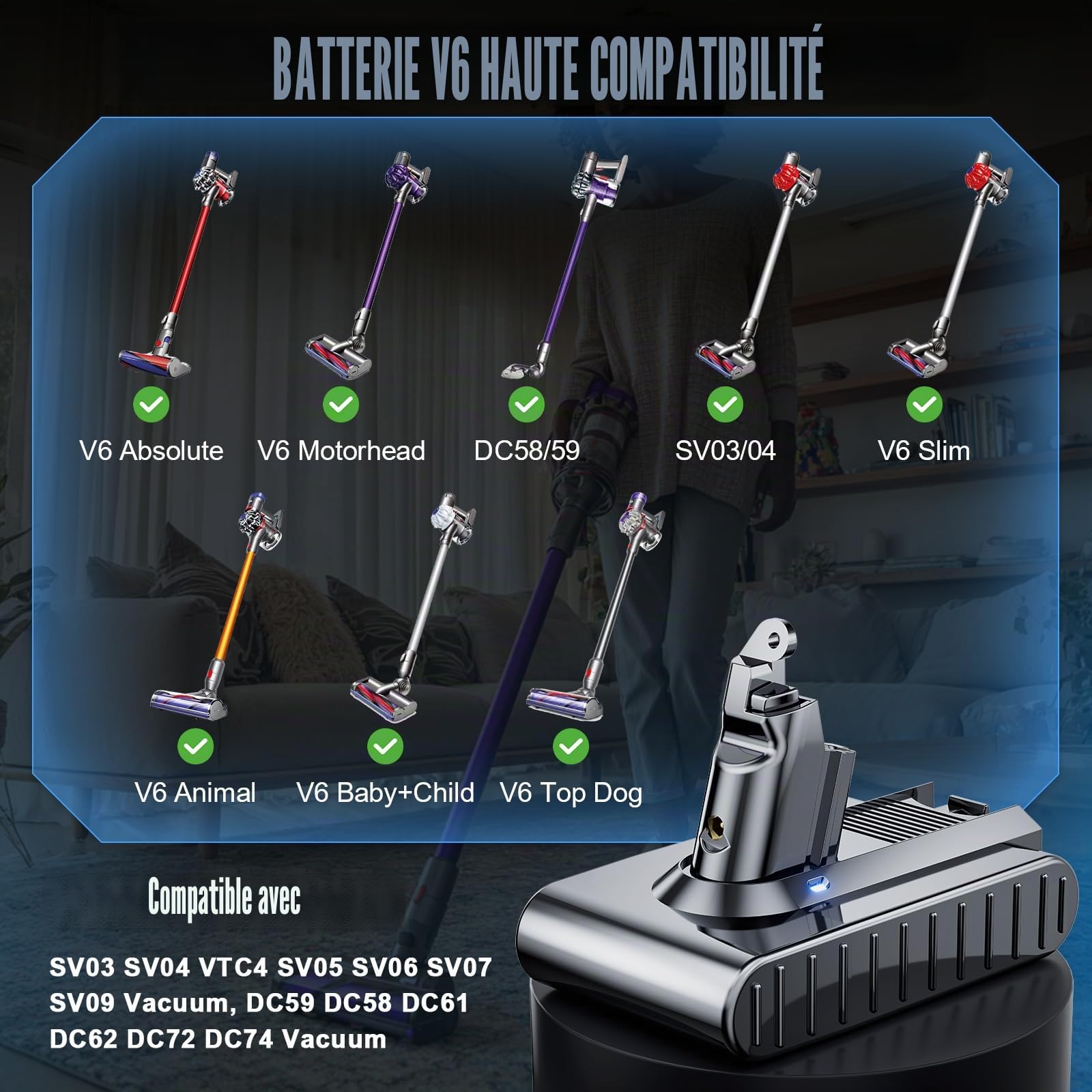 Batterie pour Dyson V6 DC62, Powtree Remplacement pour Dyson Batterie V6 | SV03 DC58 Compatible Animal Pro Total Clean Fluffy Trigger DC59 DC61 SV04 SV05 SV06 SV07 SV09 Aspirateurs (2 Filtre + 2 Vis)