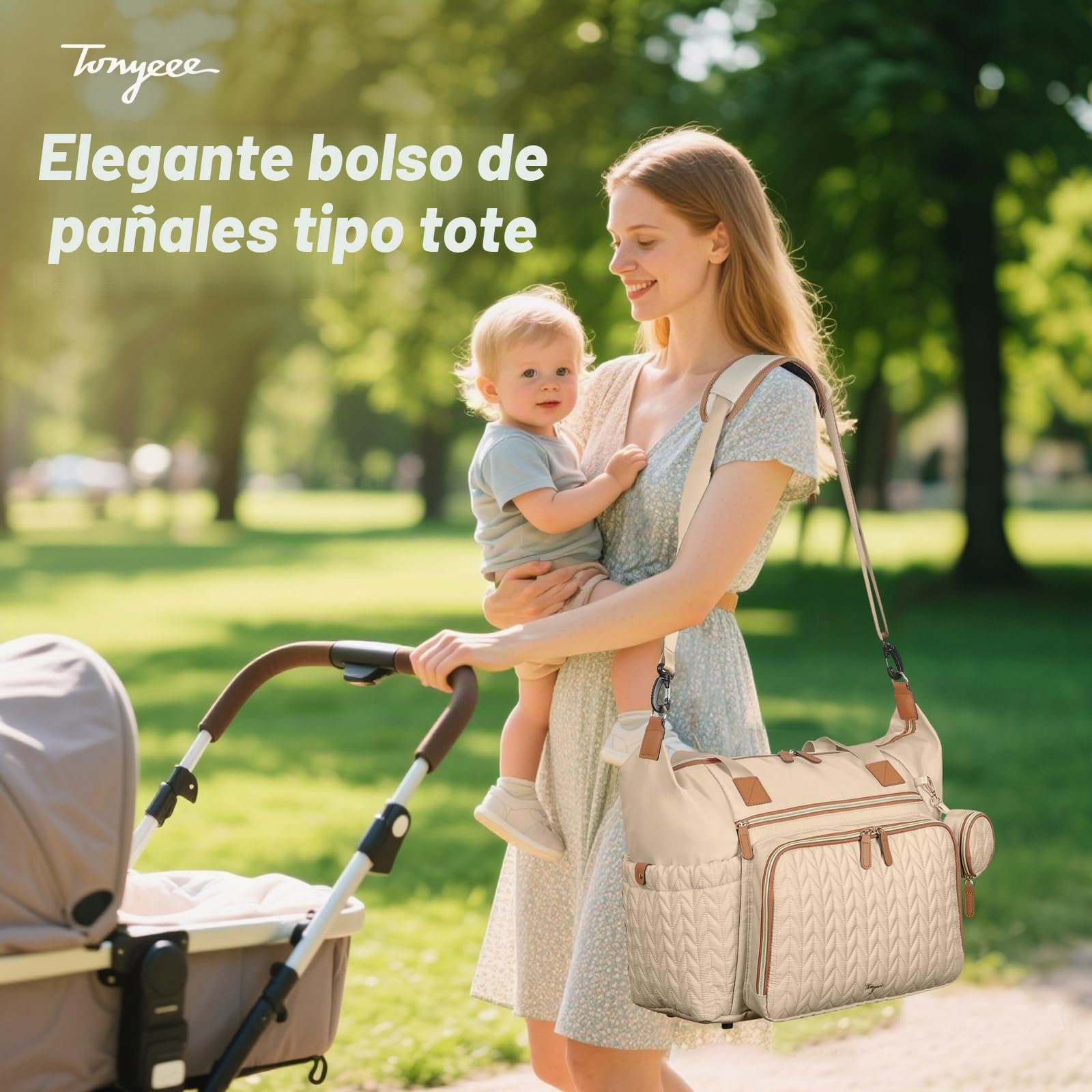 Mochila para pañales de bebé, bolso cambiador grande, impermeable y portátil, bolso de viaje, bolso de mano, con asas y correas para los hombros