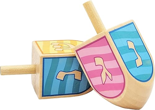 Miniatura 5 de The Dreidel Company Dreidels de Hanukkah de madera pintada a mano, extra grande, paquete de 2 diseños Ocean Dreidel