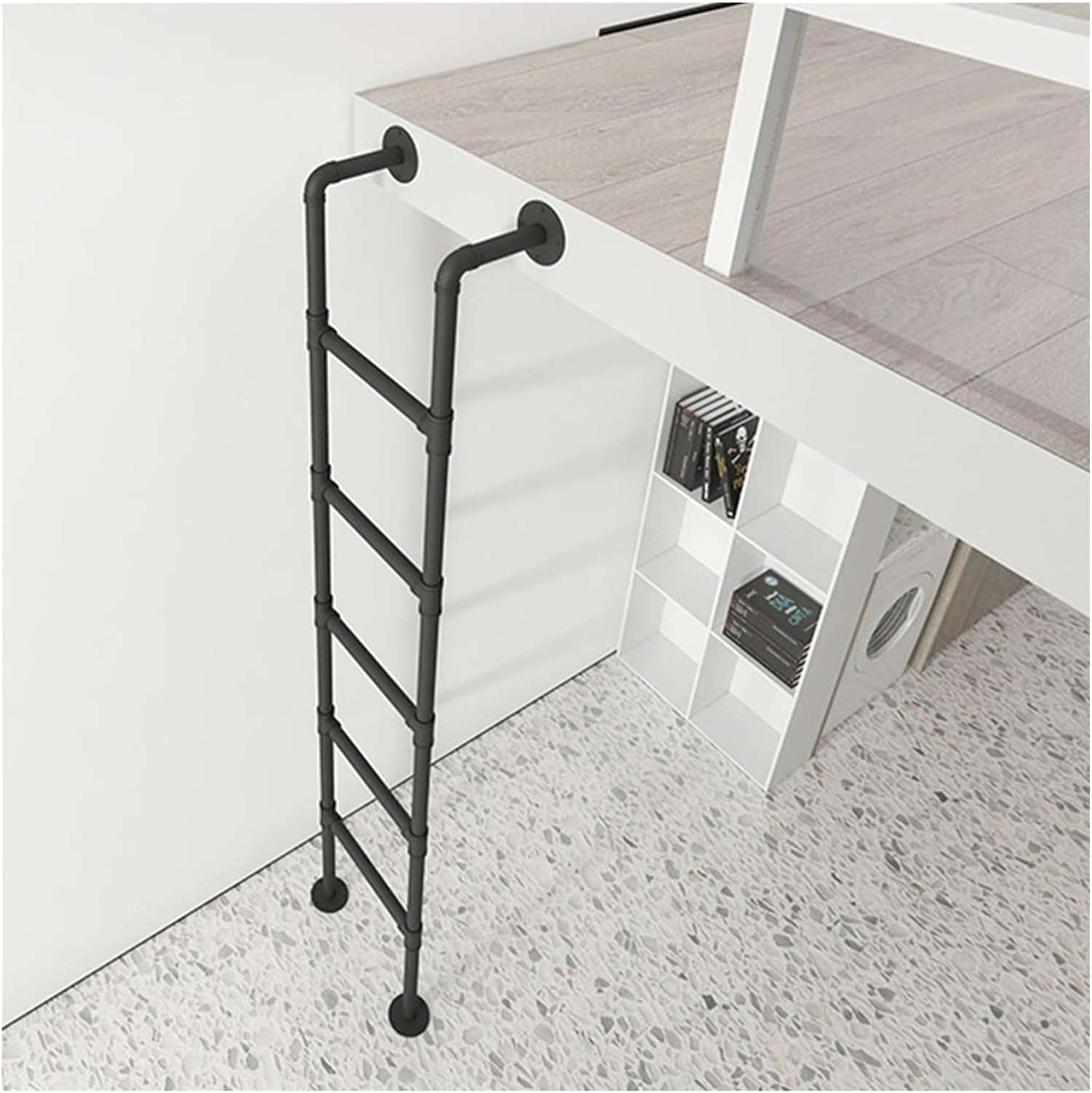 Bed Ladder, Bunk Bed Ladder, Metal Twin Over Full Bed Climbing Ladder for Travel Trailers Camper Car Bunks, with Disc Holders (Color : Black, Size : 69inch/175.3cm/5.7ft)