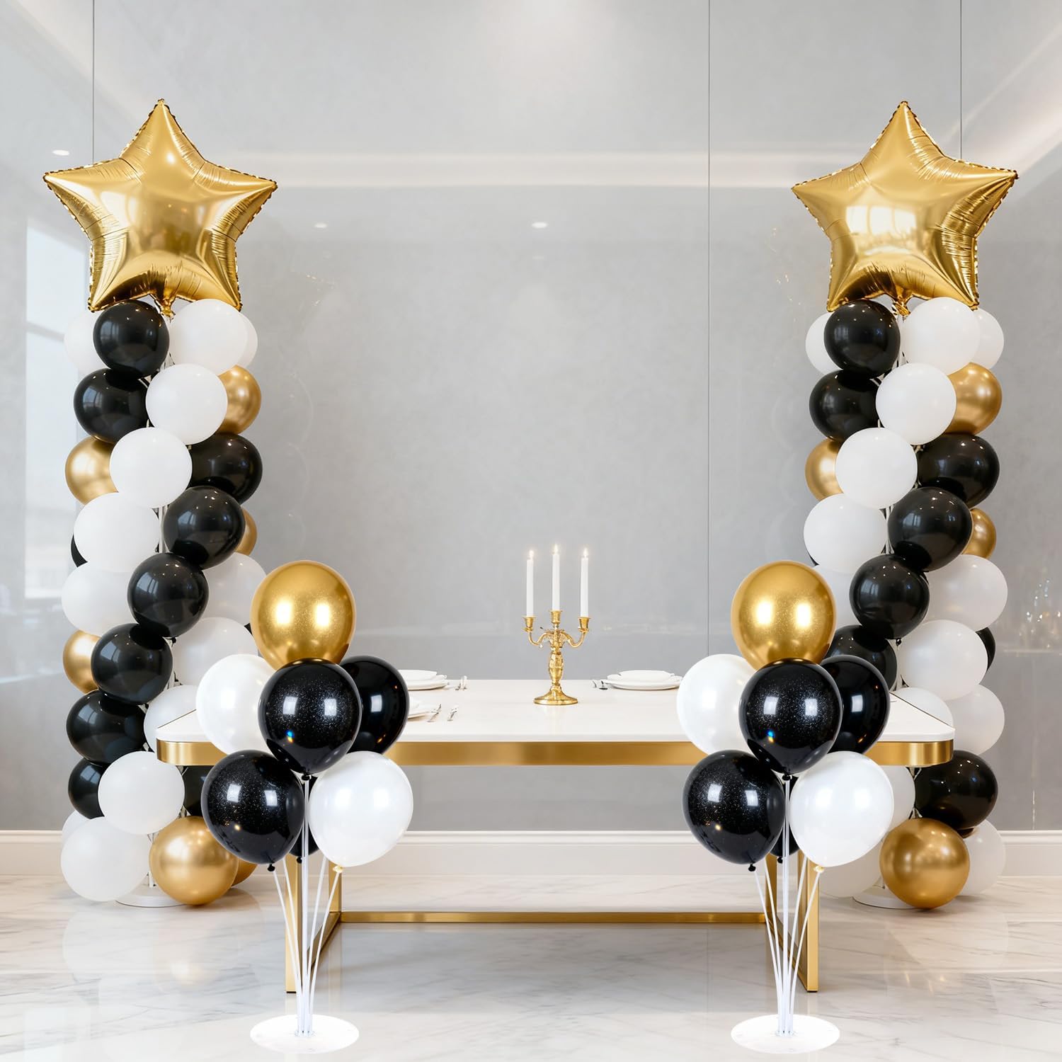 Balloon Column Kit Set of 2, 2 Set Balloon Table Stands, 6.56 Ft Reusable Metal Telescopic Balloon Tower for Birthday Wedding Holiday Party Supplies Decoration