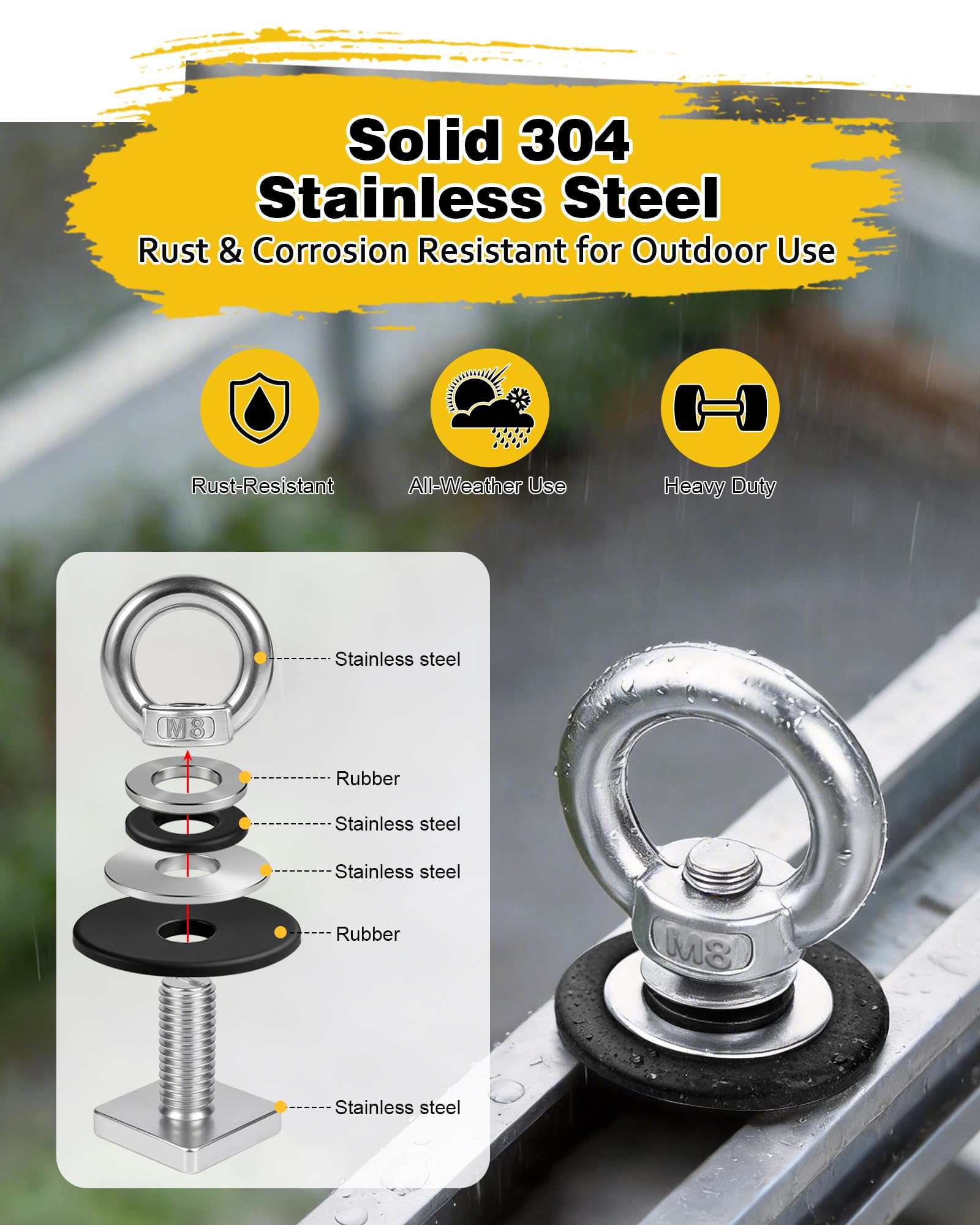 T Track Mount Tie Down kotwa do bagażnika dachowego, śruba oczkowa o dużej wytrzymałości M8, ze stali nierdzewnej, śruba T Bolt Oko Nakrętka Tie Down Ring do mocowania Bungee Cord, liny, haki