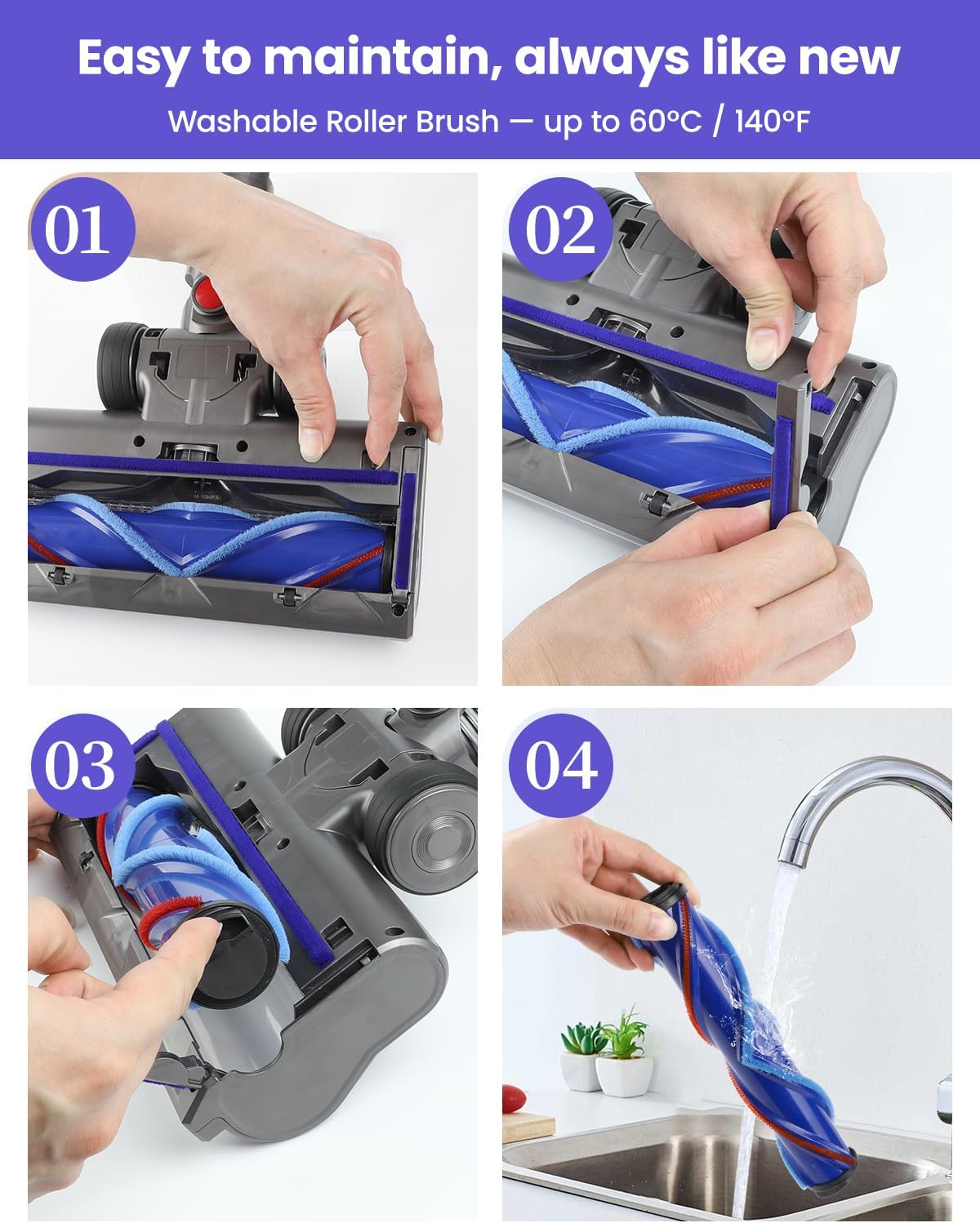 Dust Detection Replacement Brush Head for Dyson V6 DC58 DC59 DC61 DC62 DC74 SV04 SV06 SV09 – LED Green Light Floor & Carpet Attachment, Vacuum Head Accessory for Deep Cleaning