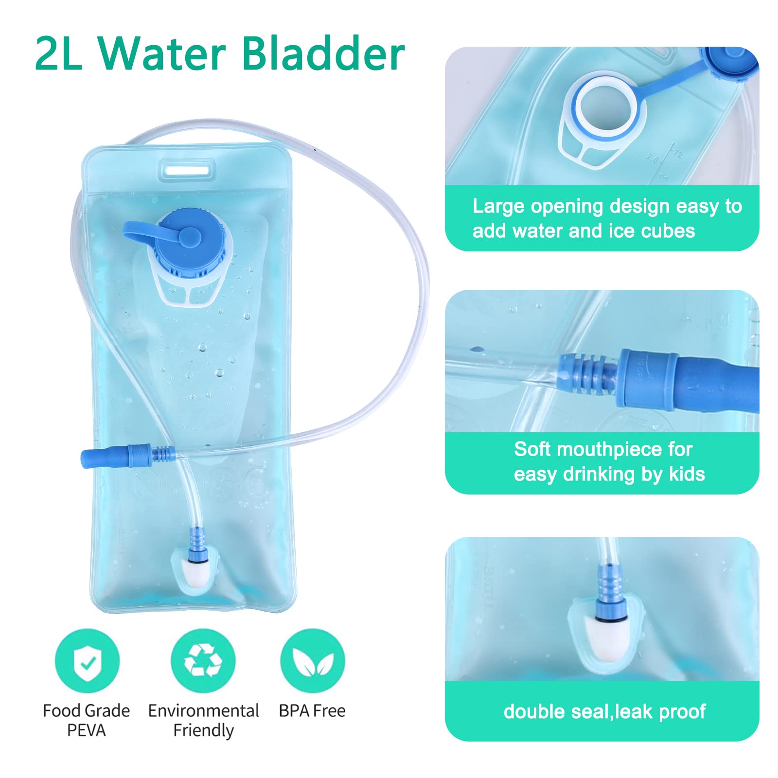 Sac D'hydratation 2L TTIAISHLE - Sac à Dos Vélo/rando - Nylon 600D - Poche Sans BPA - Bandes Réfléchissantes