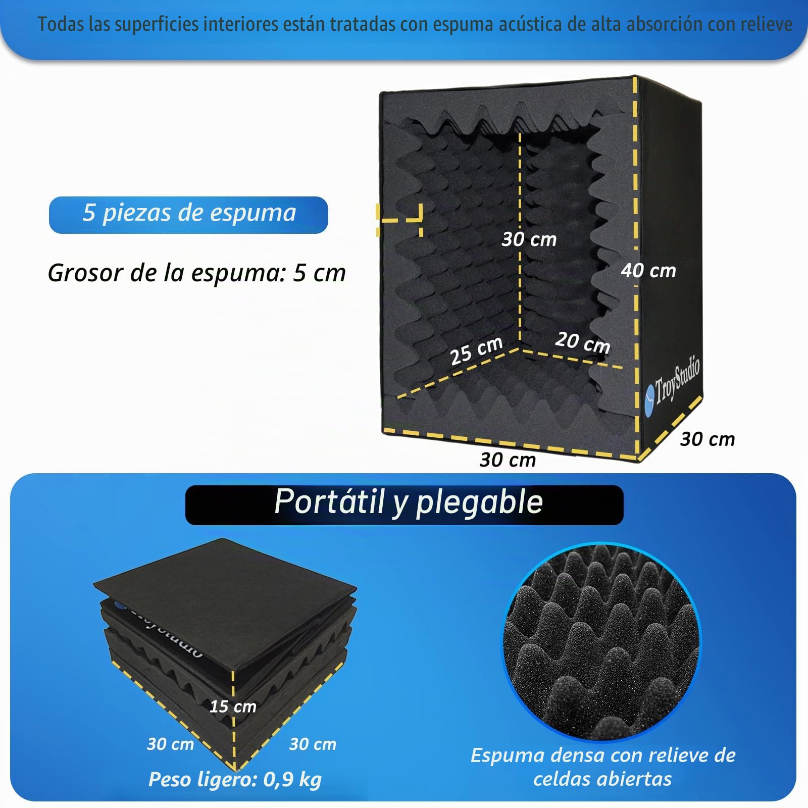 BXI Cabina vocal portátil para grabación de sonido, filtro reflectante y escudo aislante para micrófono, espuma grande y plegable, montaje en soporte, muy densa