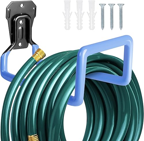 Miniatura 24 de Soporte de metal para manguera de jardín, resistente para colgar mangueras, soporte de manguera de agua montado en la pared para patio exterior, 1PC