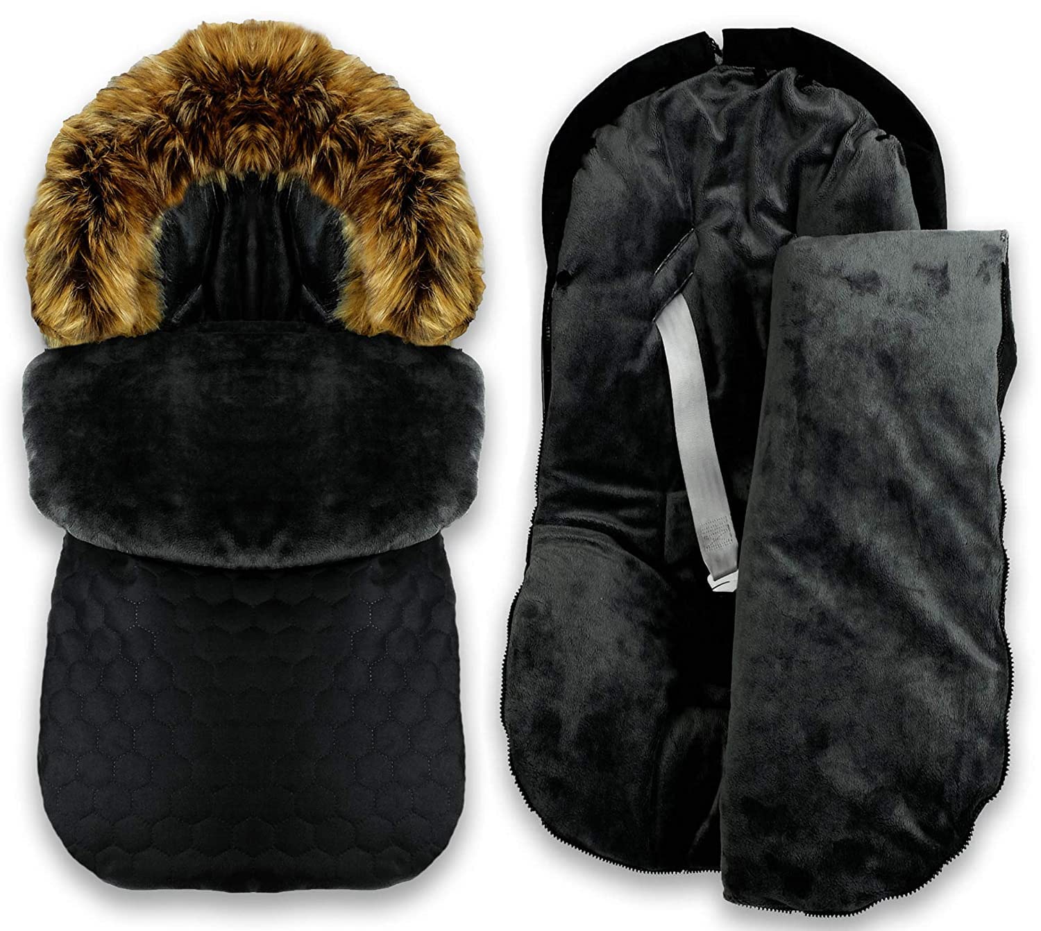 Winter Herbst Fußsack für Kinderwagen Babyschale Schlittensack Baby Fußsack Kuschelsack Winterfußsack 48 x 90 cm (Schwarz-Braun)