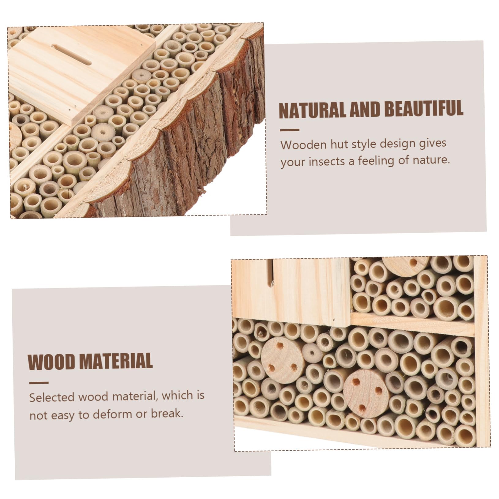 Luxshiny Casetta in Legno Stile Casetta per Insetti Beige per Giardino, Attrae e Api, Mantiene L’ecologia del Giardino Design Decorativo Naturale