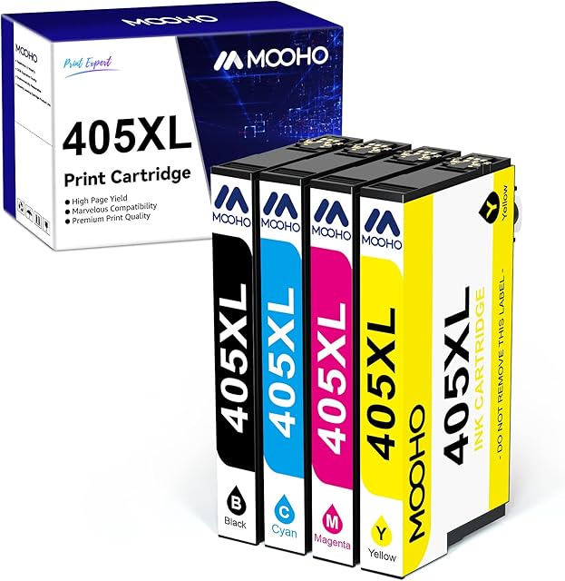MOOHO Compatible Multipack Ink Cartridges for Epson 405XL 405XL Replacement for Epson WorkForce WF-7310DTW WF-7830DTWF WF-7840DTWF WorkForce pro WF-3820DWF WF-3825DWF WF-4820DWF WF-4825DWF WF-4830DTWF