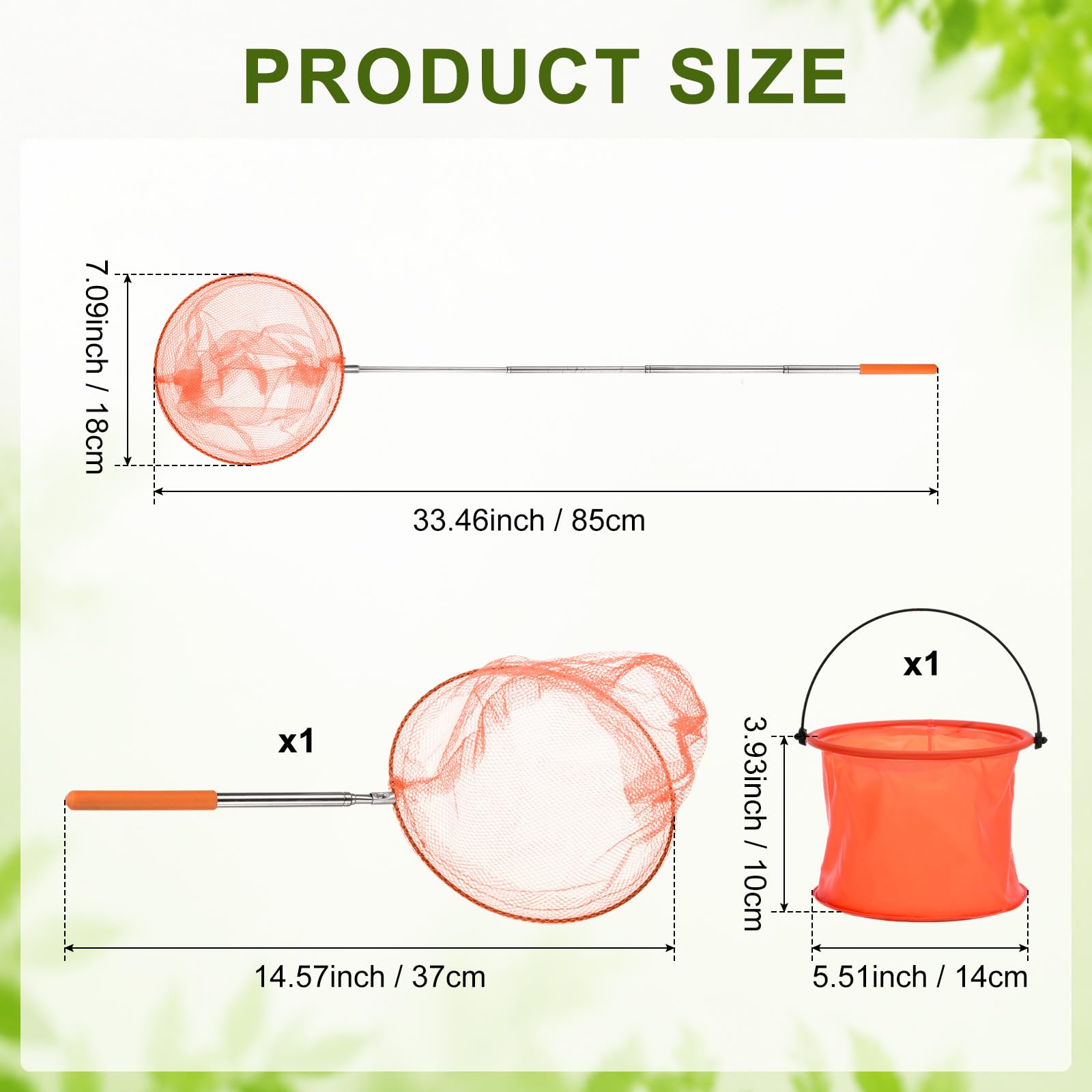 M METERXITY 1 ensemble de filet de pêche télescopique pour adolescents, extensible de 48 cm, poignée réglable, petits filets avec seau pour attraper les insectes/petits poissons/crevettes/aquarium | Manipuler les petits filets avec seau pour attraper les