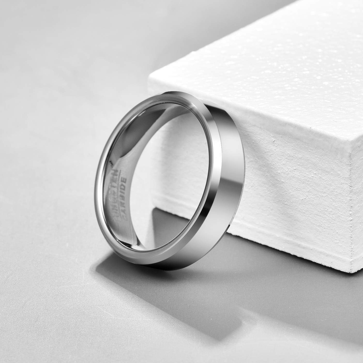 Vakki Tungsten Ring for Men 4mm 6mm 8mm Silver Plain Engagement Wedding Band High Polish Finish and Beveled Edges Comfort Fit Size 5-12 - Image 3