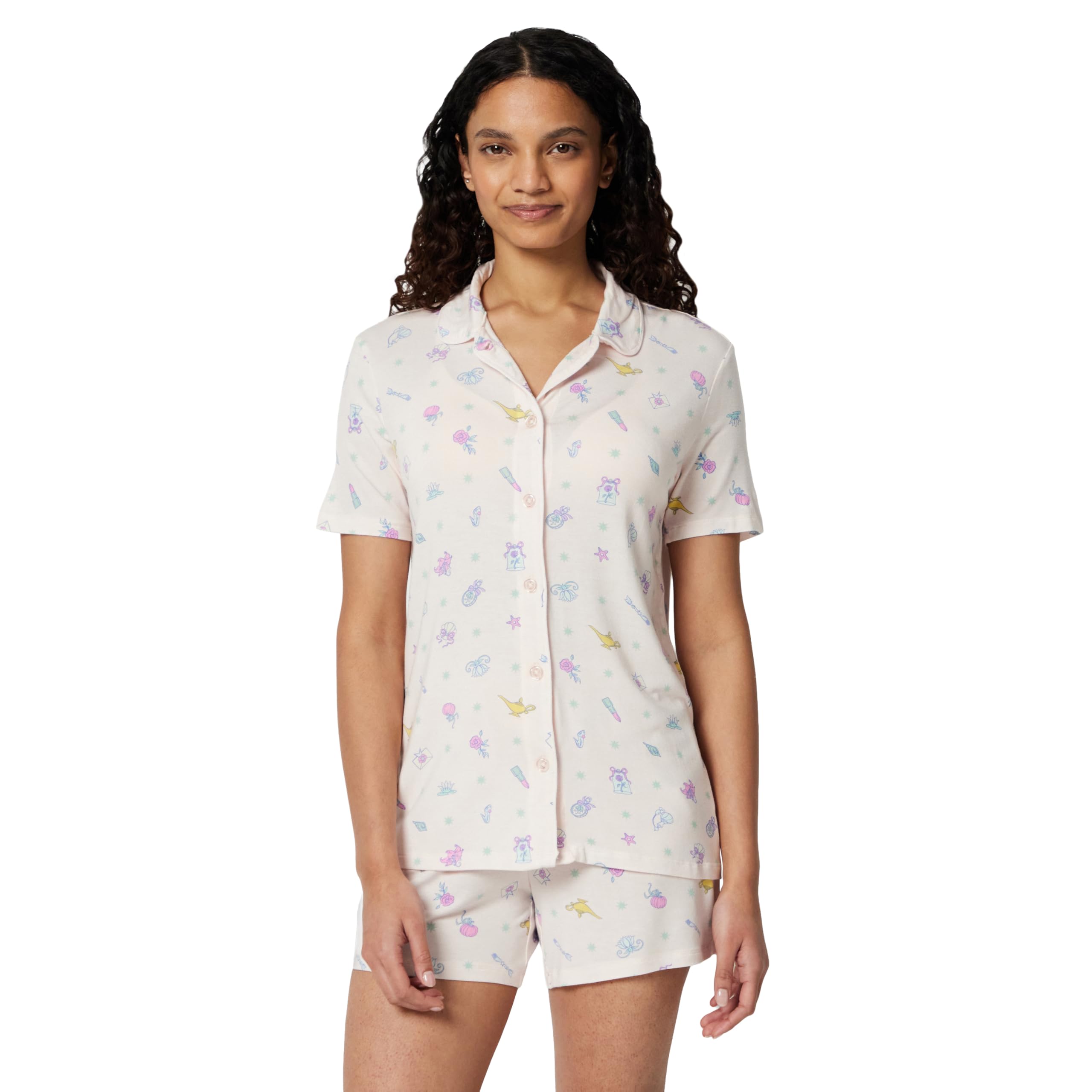 Amazon Essentials Disney Women's Modal Pajama Set, Pink Princess Icons, XX-Large