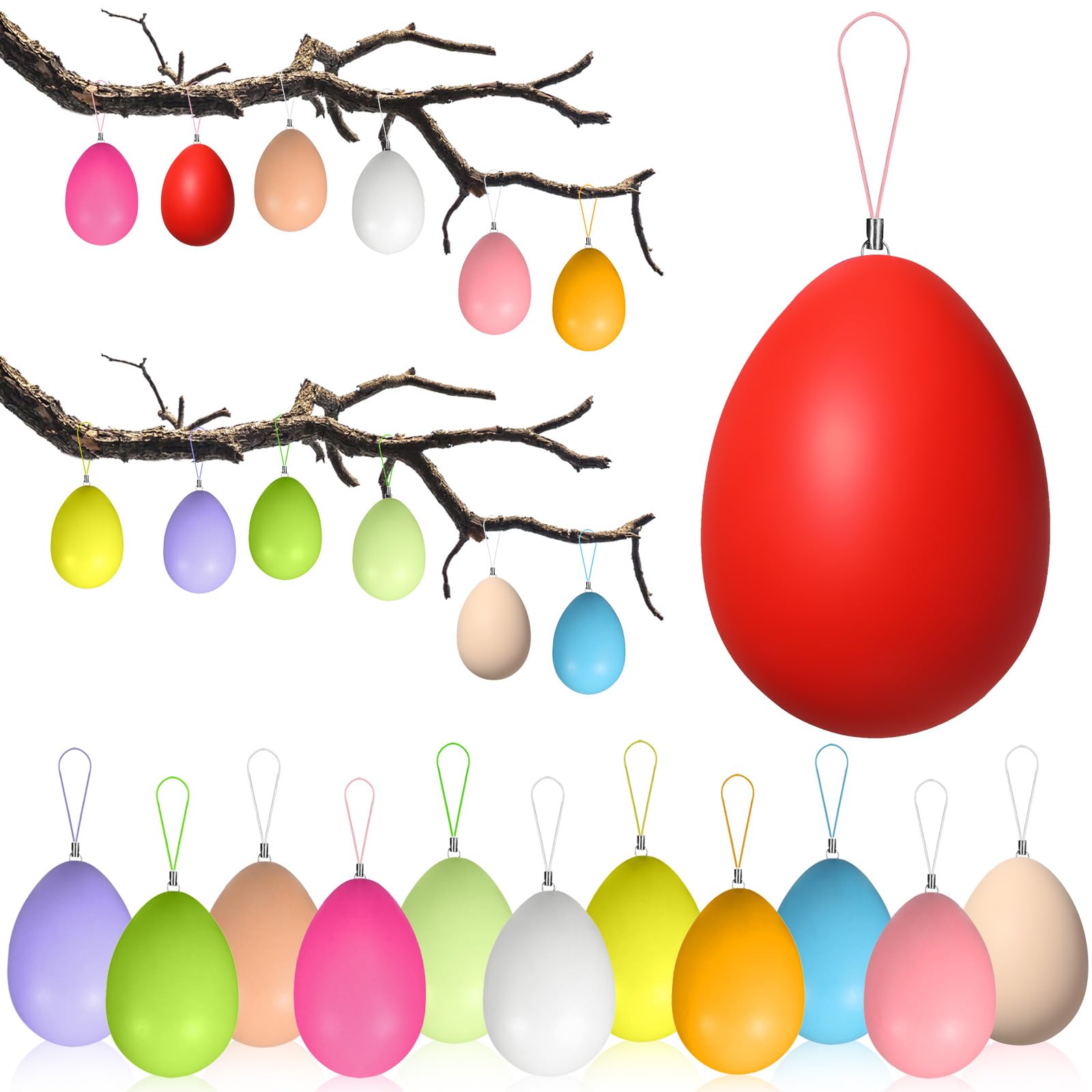 ZZOUFI Plastik Ostereier zum Aufhängen Draußen, 24pcs Bunte Ostereier Outdoor, Deko Oster Eier Pastell, Osterei Kunststoff zum Aufhängen Draussen Groß, Wetterfest