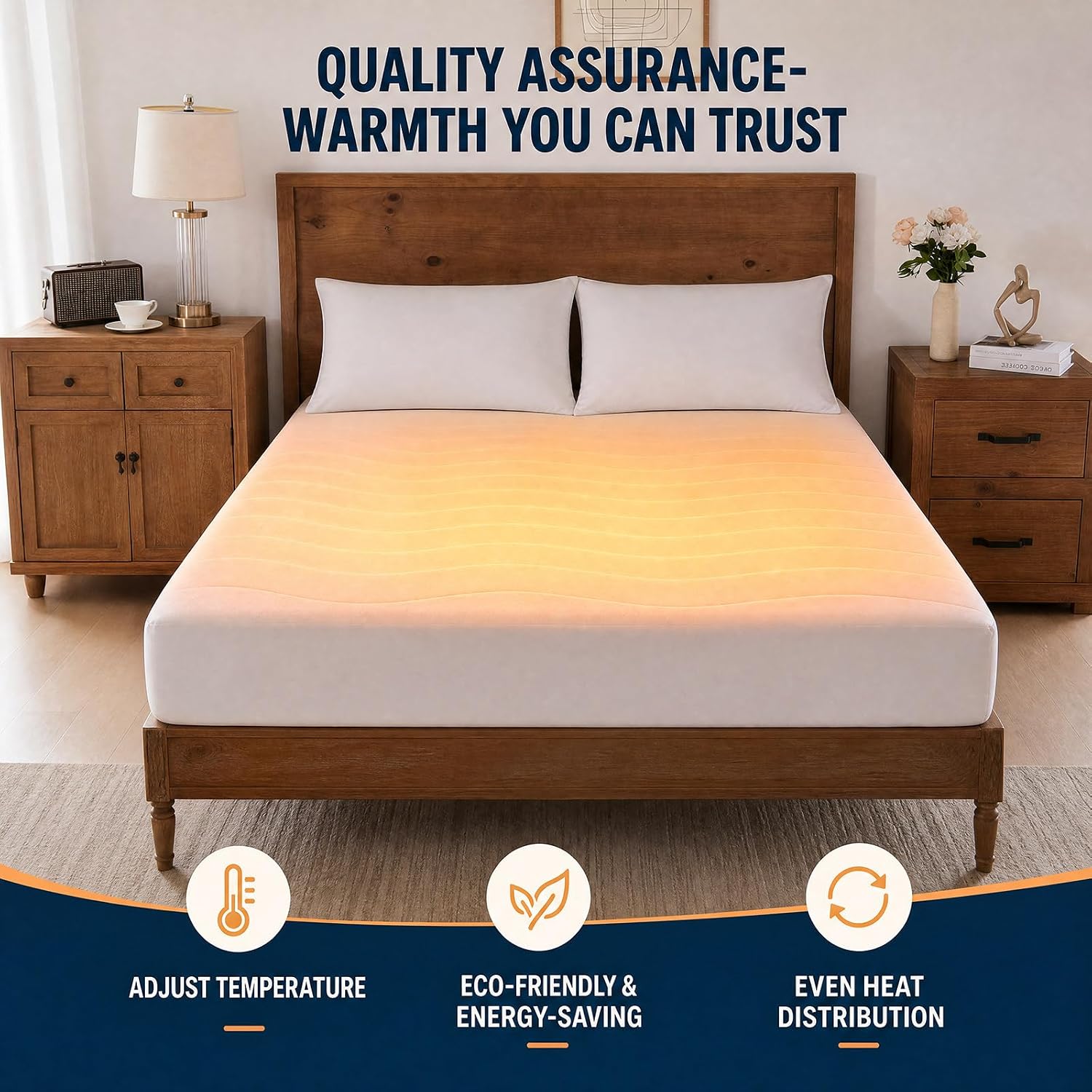 Heated Mattress Pad Queen,Fast Heating Electric Bed Warmer with Deep Pocket