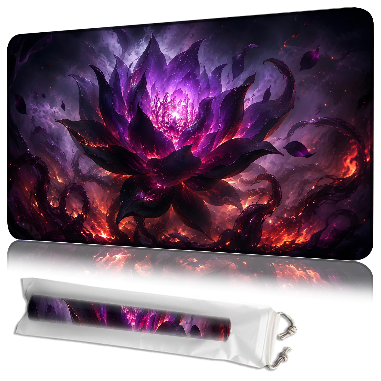 JANENFNA MTG Playmat 24 x 14 in with Storage Bag, Non-Slip Rubber Base