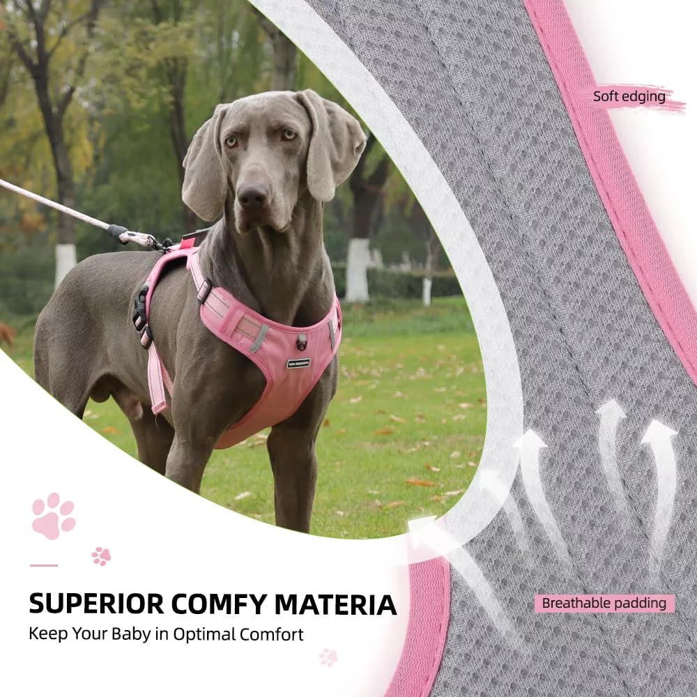 Dog Harness No Pull Adjustable Reflective,for Medium and Large Small Dog with Leash 59.06in (Pink, XL) - image 2