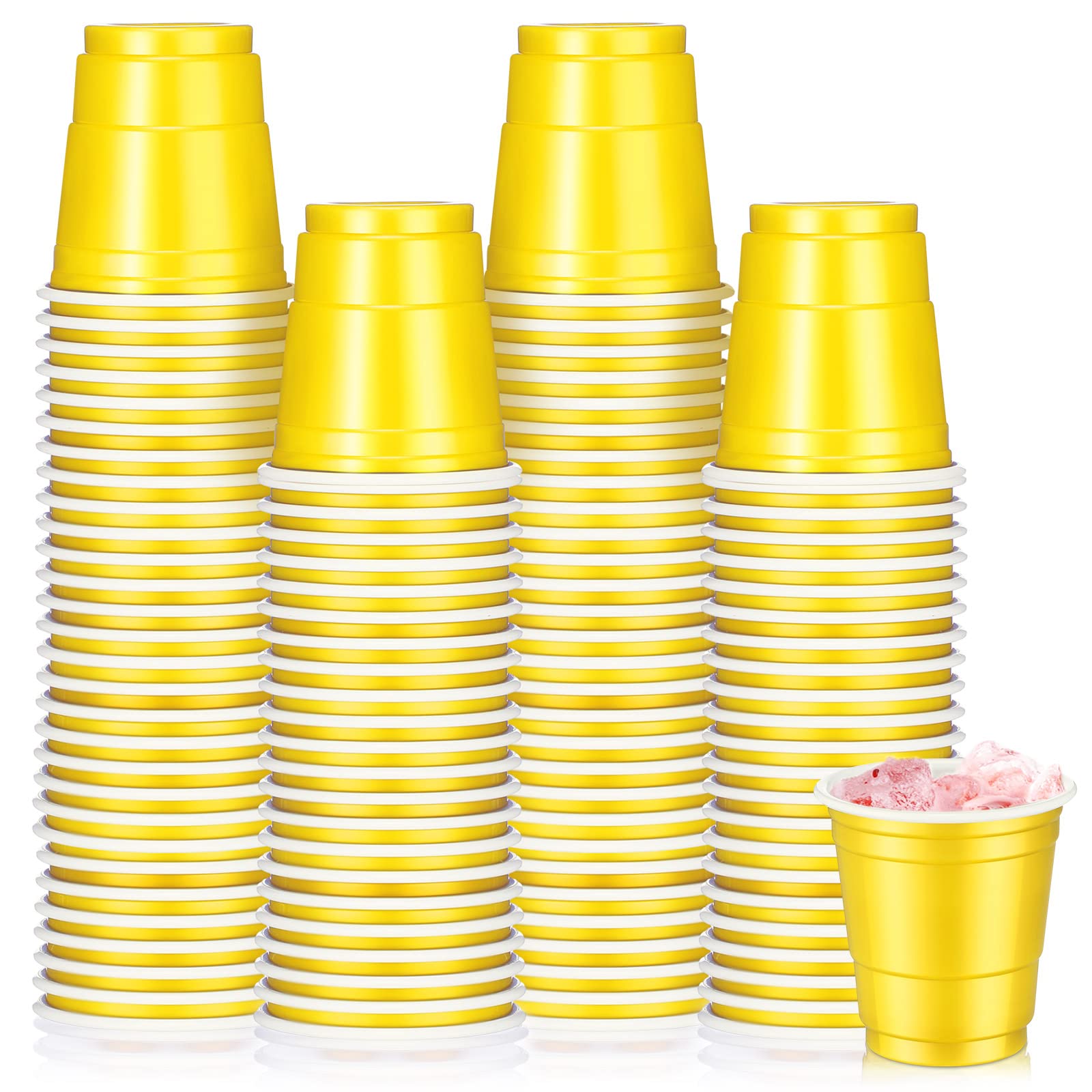 Roshtia 100 Pack 2 oz Plastic Shot Cups, Mini Disposable Shot Glasses 2 oz Party Cups for Easter Wedding Party, Beer Taste Serving, Snacks(Yellow)
