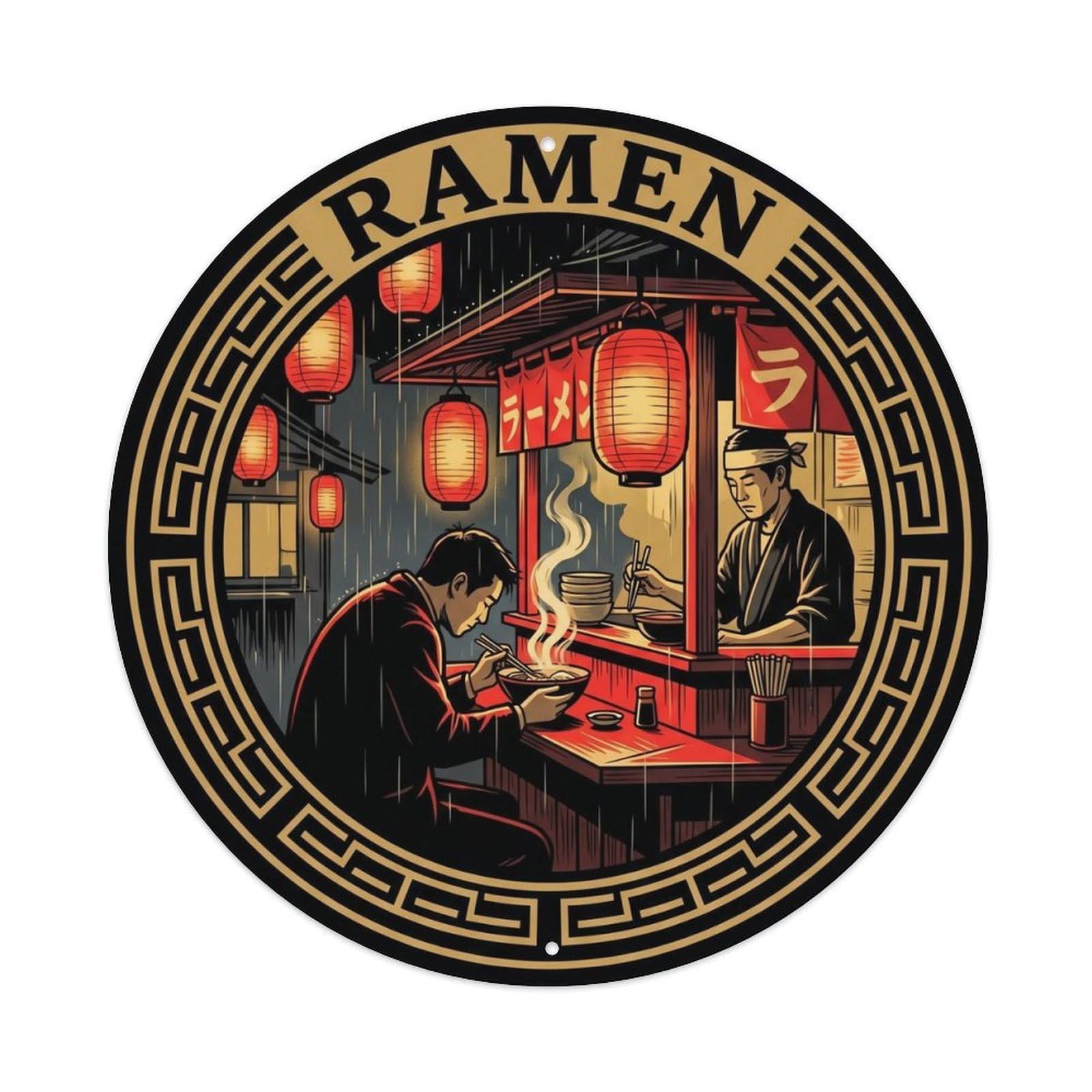 Olyhtr 8X8inch Classic Style Ramen Shoyu Street Stall Ukiyo Woodblock Noodle Bar Metal Tin Sign