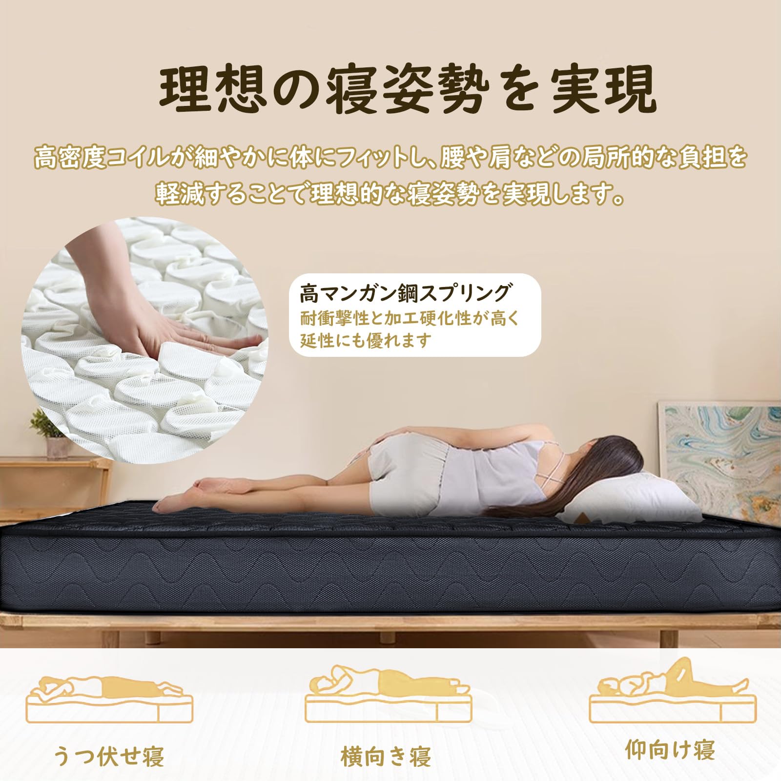 マットレス クイーン やや硬め 厚さ21cm 高反発 高密度 体圧分散 徹底