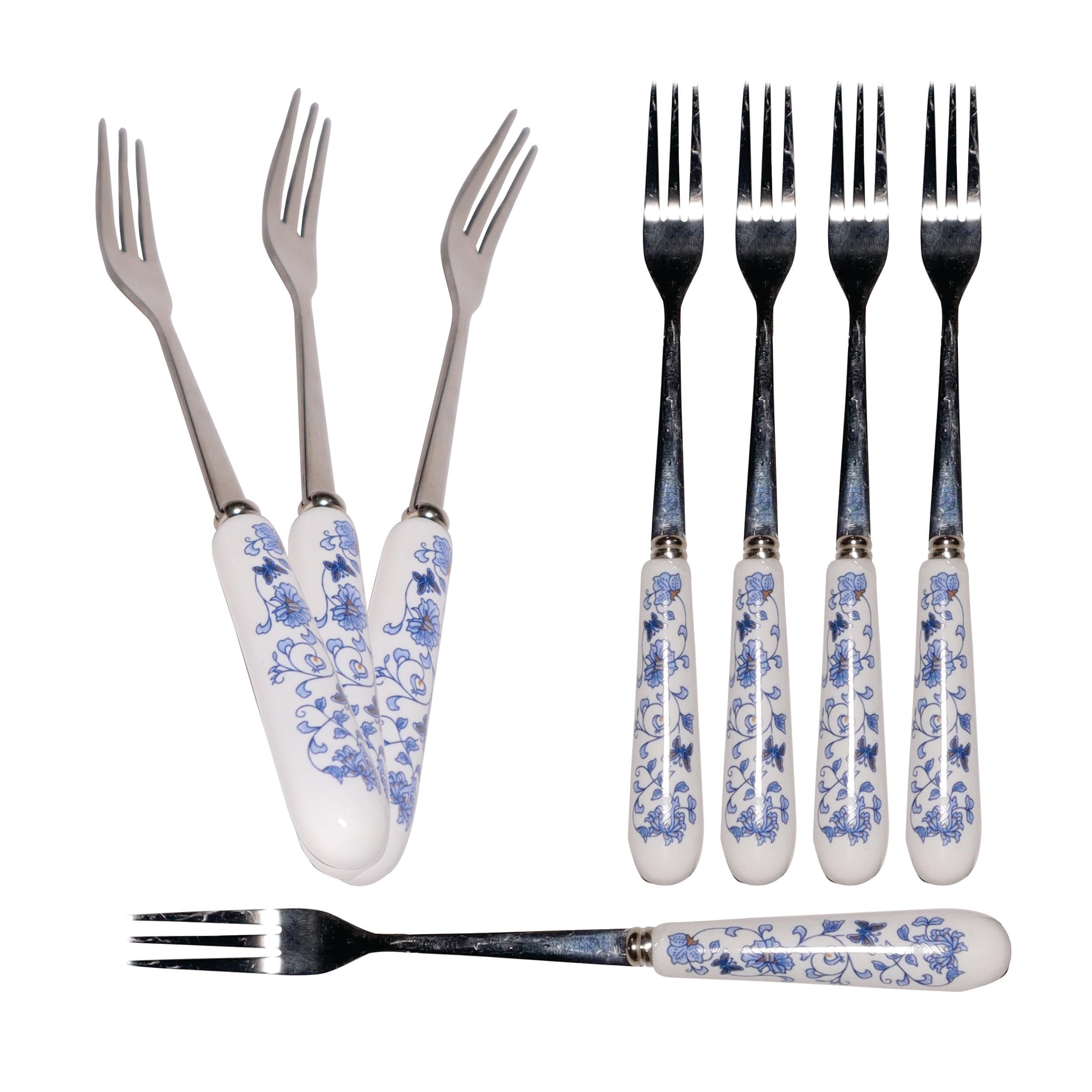 Stainless Steel Dinner Forks with Ceramic Flower Handle, Silverware Salad Fork, Appetizer Dessert, Cutlery Table Fork Set with Ceramic Handle for Restaurants, Homes (3)
