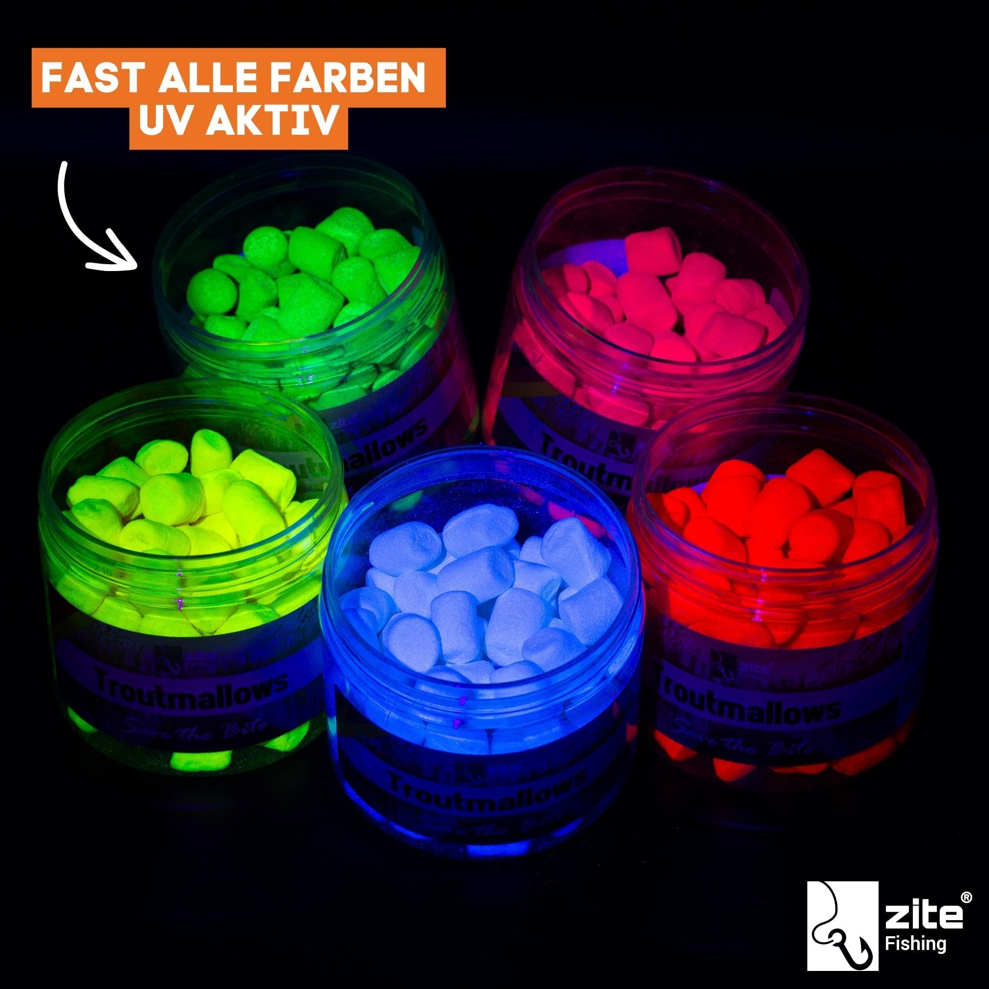Zite Fishing Trout Mallows Forellenköder - Hochfängiger Forellenteig auftreibend - Troutmallows Starke Aromen & Leuchtende Farben 40g Dose Forellen Köder