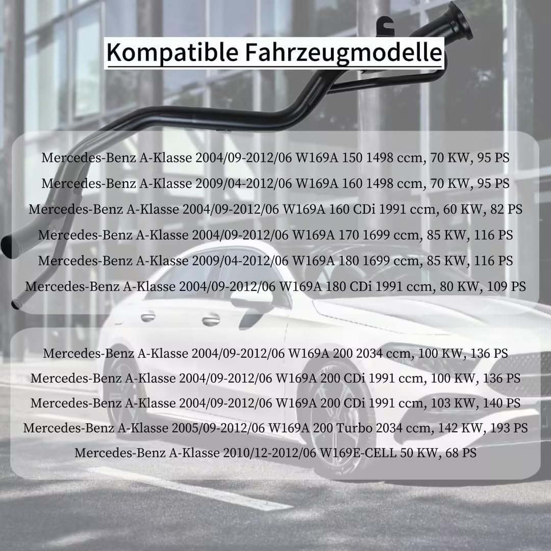Kraftstoffeinfüllrohr Kompatibel mit Mercedes A-Klasse W169 A150 A160 A170 A180 A200 E-CELL 2004-2012 1694700020 A1694700020