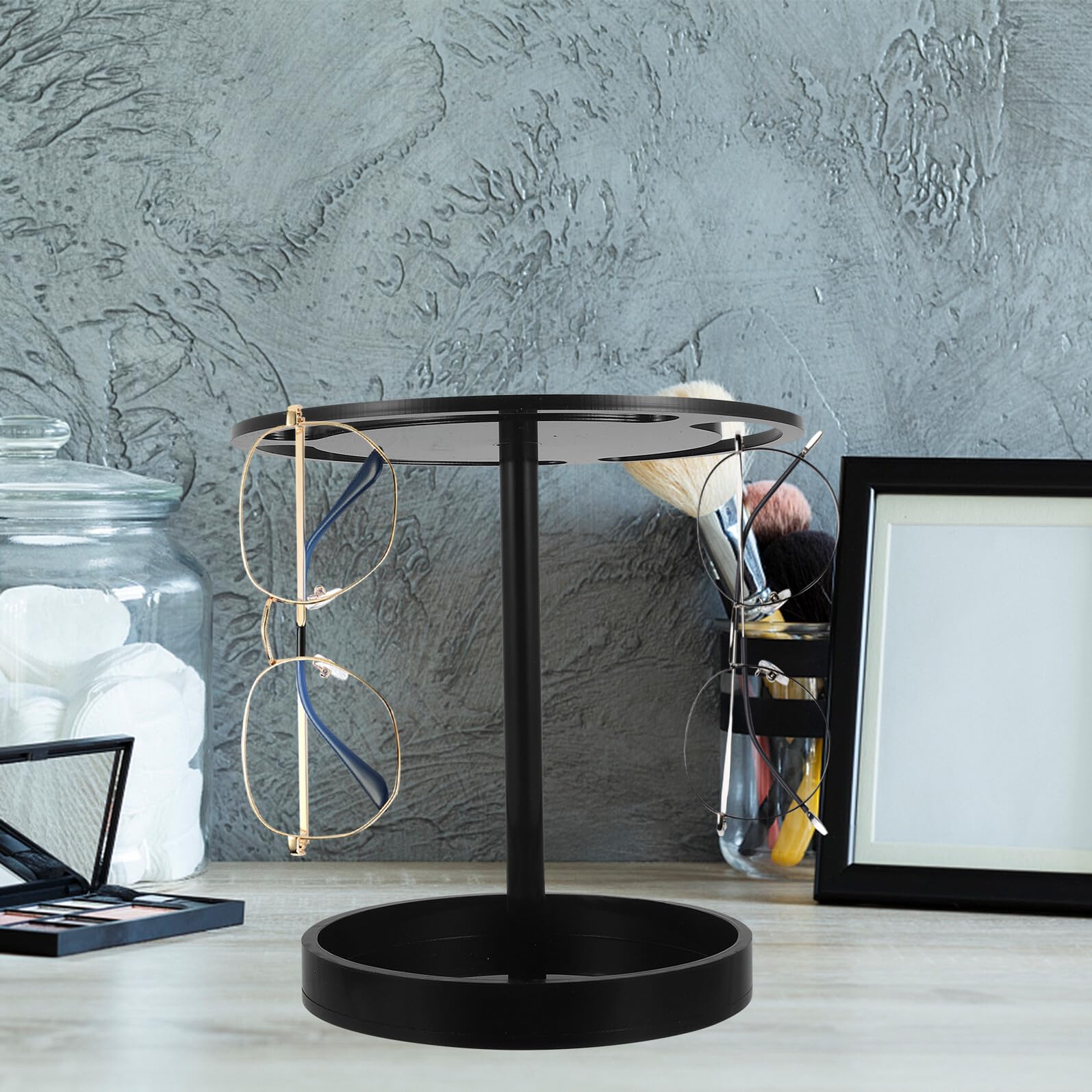 Cabilock Drehbarer Acryl Sonnenbrillenhalter mit Stabilem Sockel Kompakter Brillenorganizer für Schreibtisch Schwarzer Brillenständer zur Aufbewahrung und Präsentation