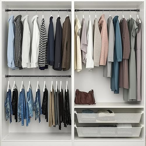 Miniatura 7 de Barra de tensión para colgar ropa, 31 a 46 pulgadas, ajustable, resistente, color negro mate, para armarios, lavandería, zapateros