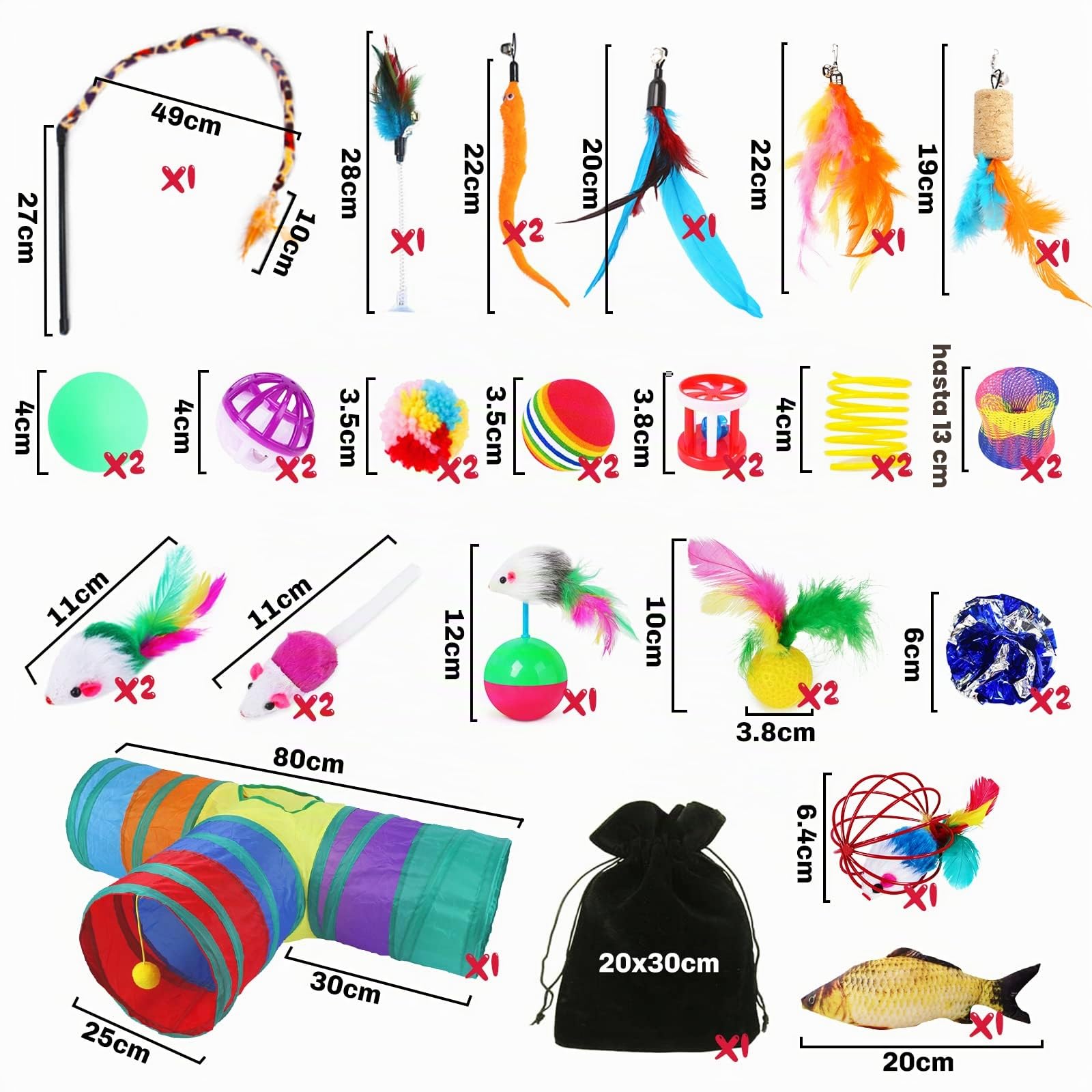 Juguetes Gat,35pcs Juguete para Gato con Túnel,Juguetes para Gatos Interactivos Juegos Gatito,Pescado,Ratón,Pluma,Pelota,Palo de Gato Divertido,Kit de Juguetes interactivos para Gatos