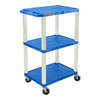LUXOR UCPL1BU 42" H 3-Shelf Utility Cart - Blue Shelves, Putty Legs
