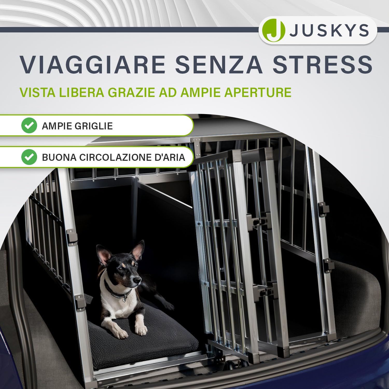 Juskys Box per trasporto cani in alluminio XL, 96x90x71 cm - Gabbia auto robusta e facile da pulire, con porta a griglia e serratura