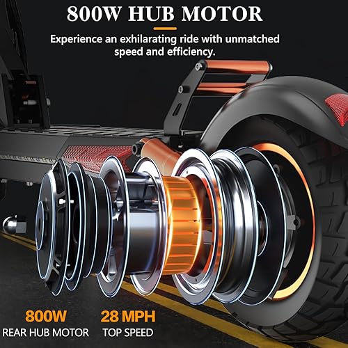 Miniatura 5 de Patinete eléctrico con asiento, neumáticos de 10 pulgadas, rango máximo de 31 millas, motor de 800 W, velocidad máxima de 28 MPH, freno y suspensión