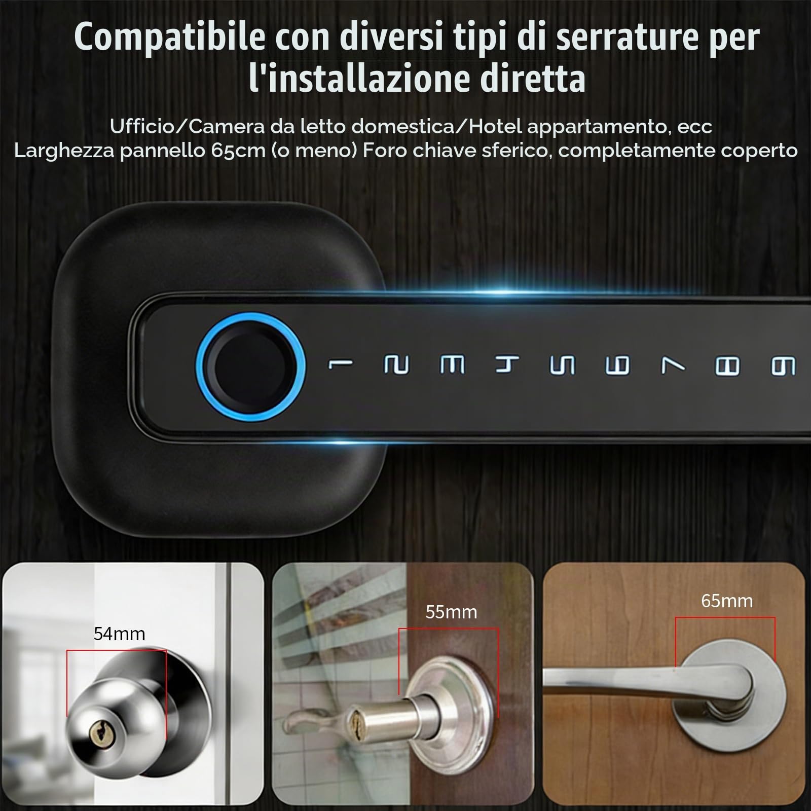 Serratura Intelligente per Porta, 5 in 1 Serratura Elettronica con Impronte Digitali, Telecomando App, Scheda IC, Codice Chiave, Chiave, Serratura Intelligente per Casa