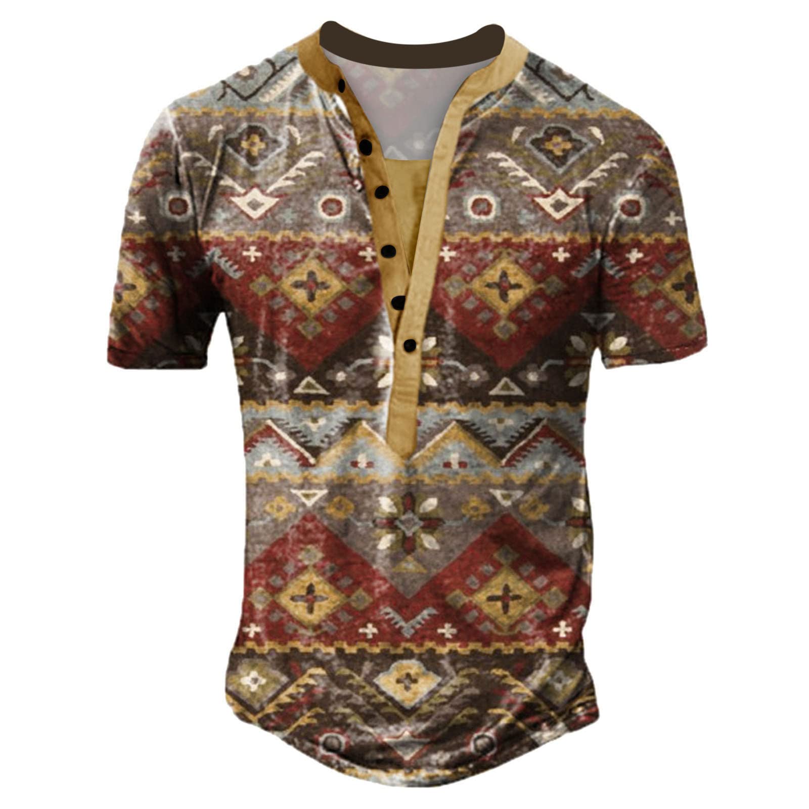 FORUU Mens Tee Shirts 2022 Summer Short Sleeve Cool T Shirts Fashion Casual Retro 3D Digital Print Stand Collar Top Blouse