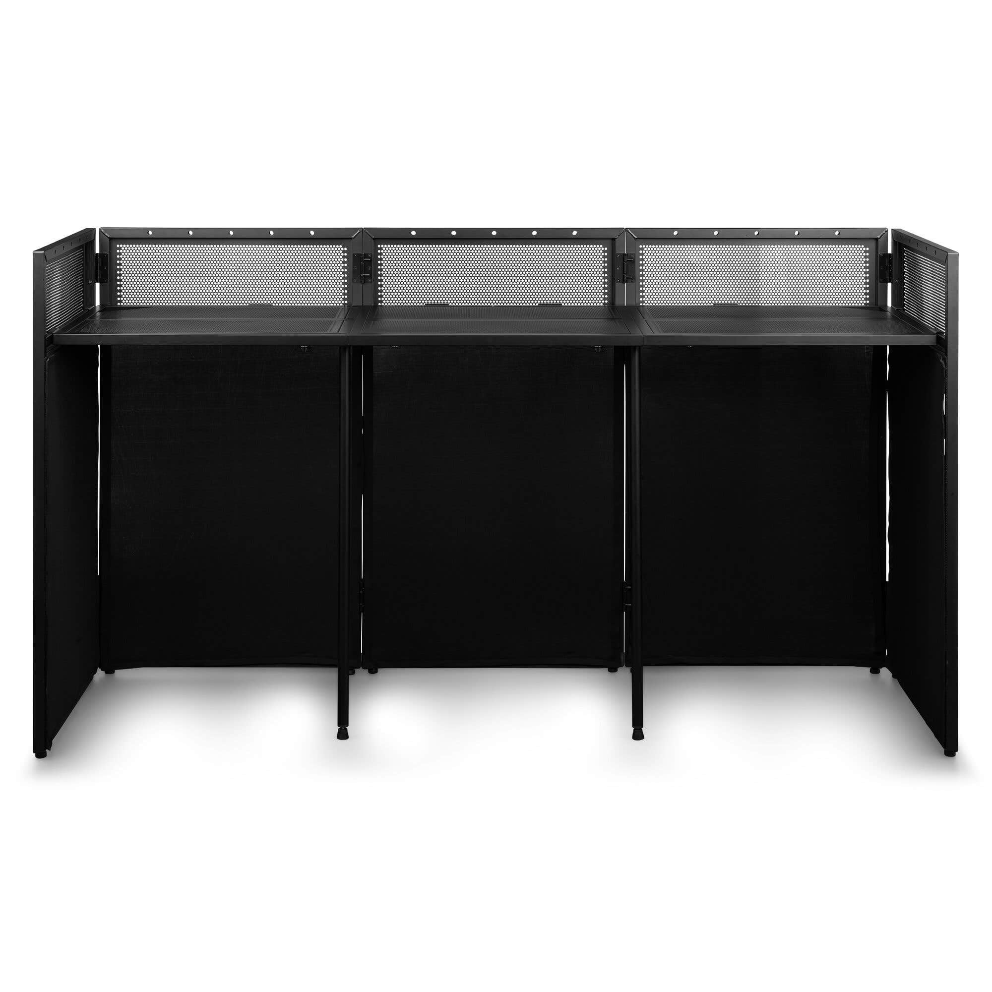Vonyx DBA200 - Mobiler DJ Tisch, 2 Meter - Großer Klapptisch inkl. Tasche & 2 Lycra-Cover (Weiß/Schwarz), DJ Pult - Stabiler Multifunktionstisch für DJ Equipment & Messe - Alu Schwarz
