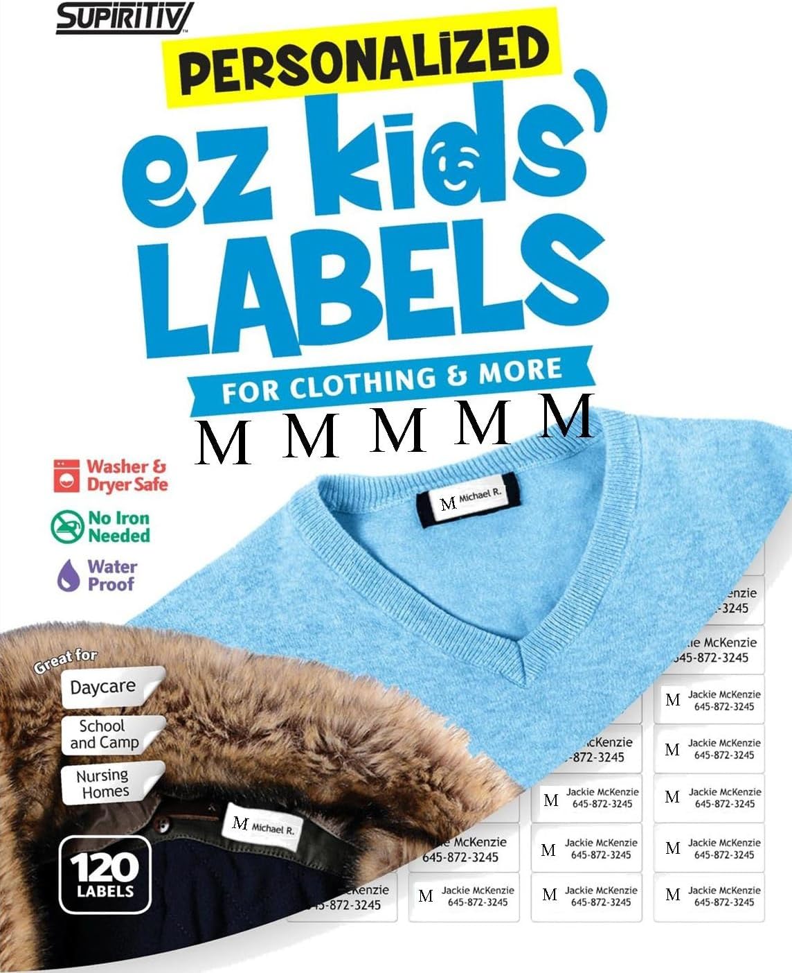 120 Custom Personalized Waterproof Name Labels | Monogram - Any Upper Case Letter | Self Stick | Clothing, School, Camp, Toys, All Purpose | Ez Kids and All Ages | Washer, Dryer & Dishwasher Safe