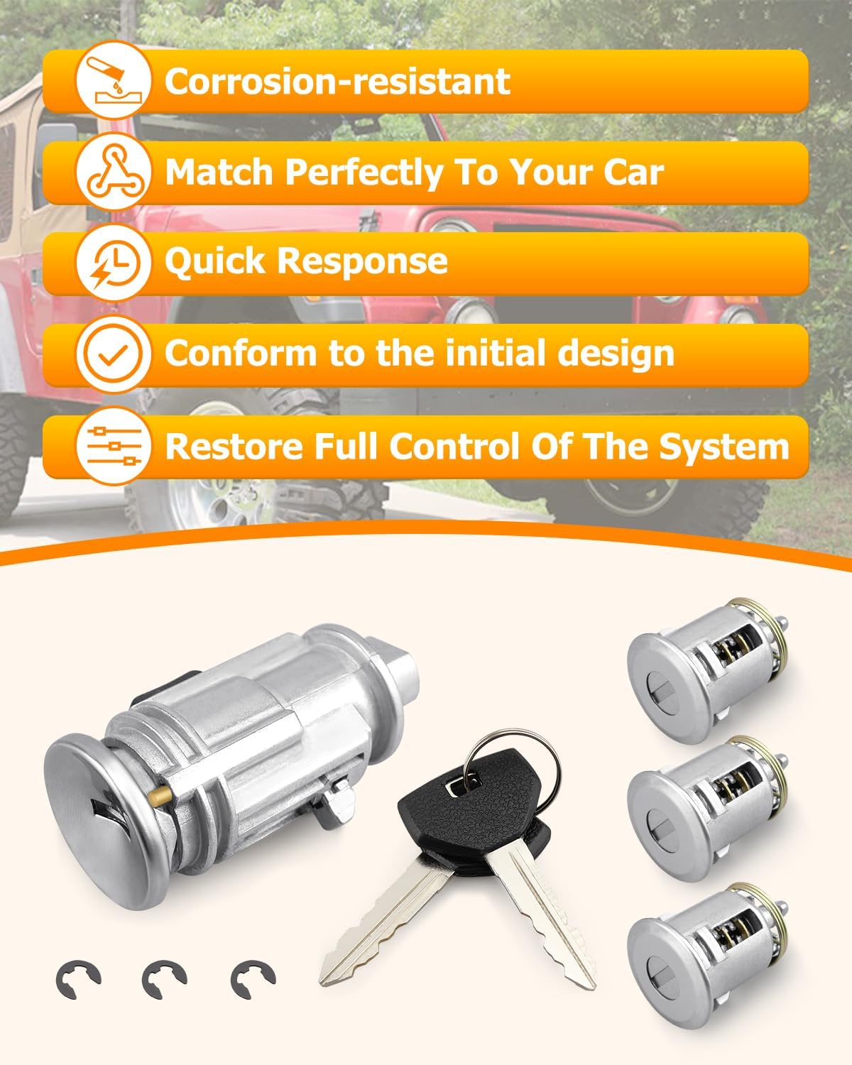 Ignition Key Switch Lock Cylinder & Door Lock Cylinder Fit for Jeep Wrangler TJ 1998-2001 with 2 Keys Replace 5003843AB 4746311 703719 DL4815 DL6946