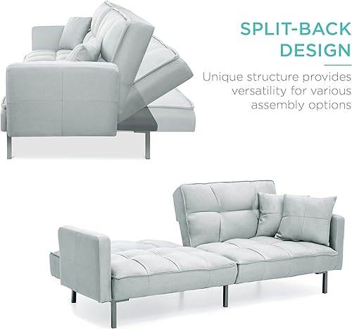 Miniatura 12 de Best Choice Products Sofá futón convertible de tela de lino con respaldo dividido para sala de estar, apartamento, habitación adicional, invitados