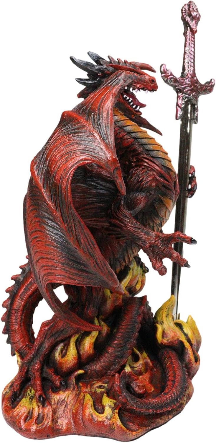 Ebros Gift Red Fire Wrath Blade Dragon Figurine with Dragon Letter Opener Dagger Sword Fantasy Dragon Blade Series Collection