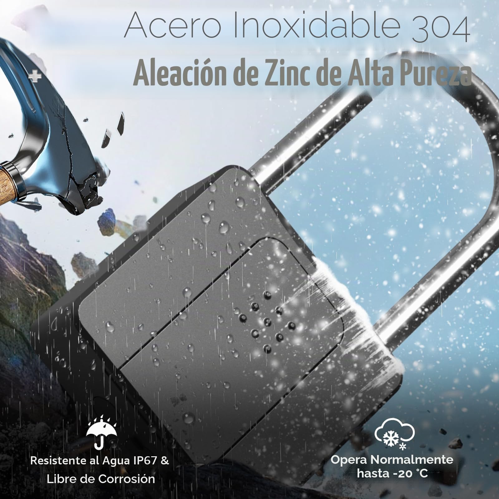 Candado largo eLinkSmart, candado con aplicación de huellas digitales, candado pesado con llave, grillete largo de 60mm, registro de desbloqueo, resistente al agua, autorización remota, USB Tipo-C
