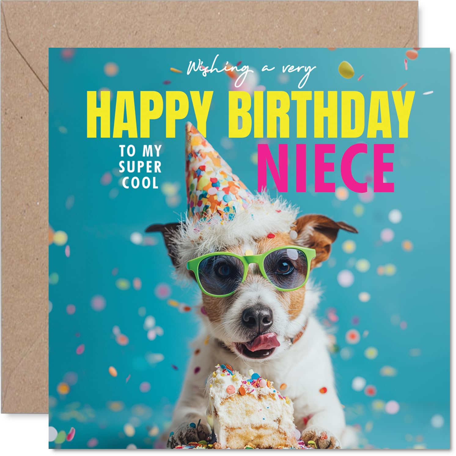 Niece Birthday Card - Pawsome Cake - Happy Birthday Card for Niece from Auntie Uncle, 145mm cool dog Bday Greeting Cards
