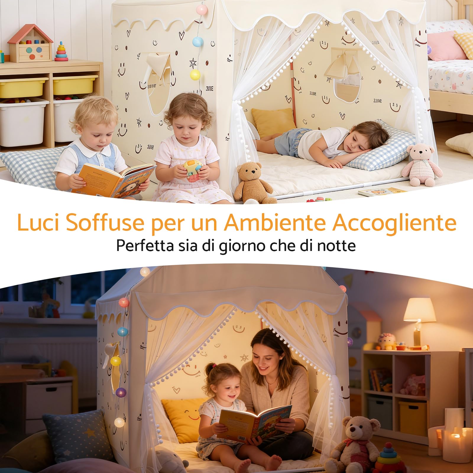Tenda Gioco per Bambini 120×100×130 cm con Luci LED e Finestre | Capanna da Gioco per Bambini di 3-12 Anni Spaziosa e Portatile per Interno ed Esterno, Montaggio Rapido in 10 Minuti