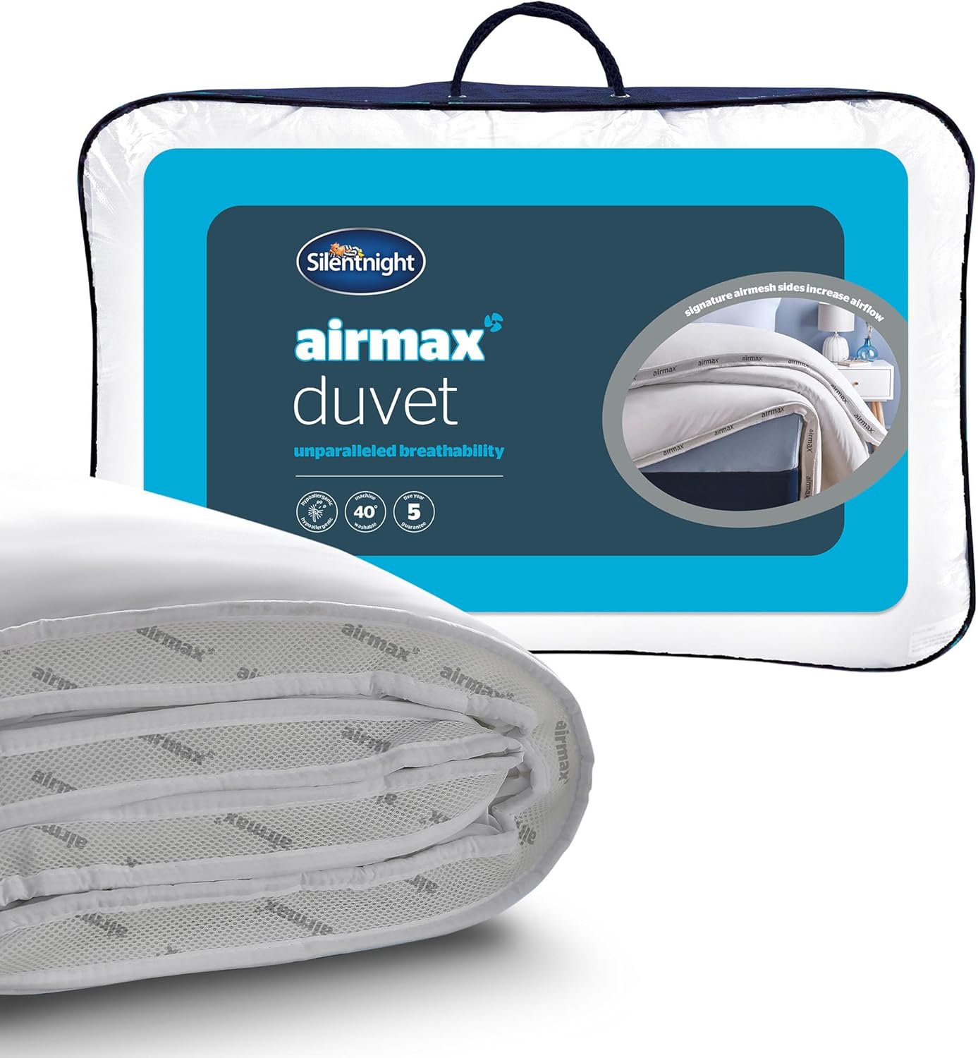 Silentnight Airmax Double Duvet – 10.5 Tog Breathable All Season Duvet Quilt with Mesh Sides to Prevent Overheating – Machine Washable and Hypoallergenic - Double, White - Amazon product rated Grade B