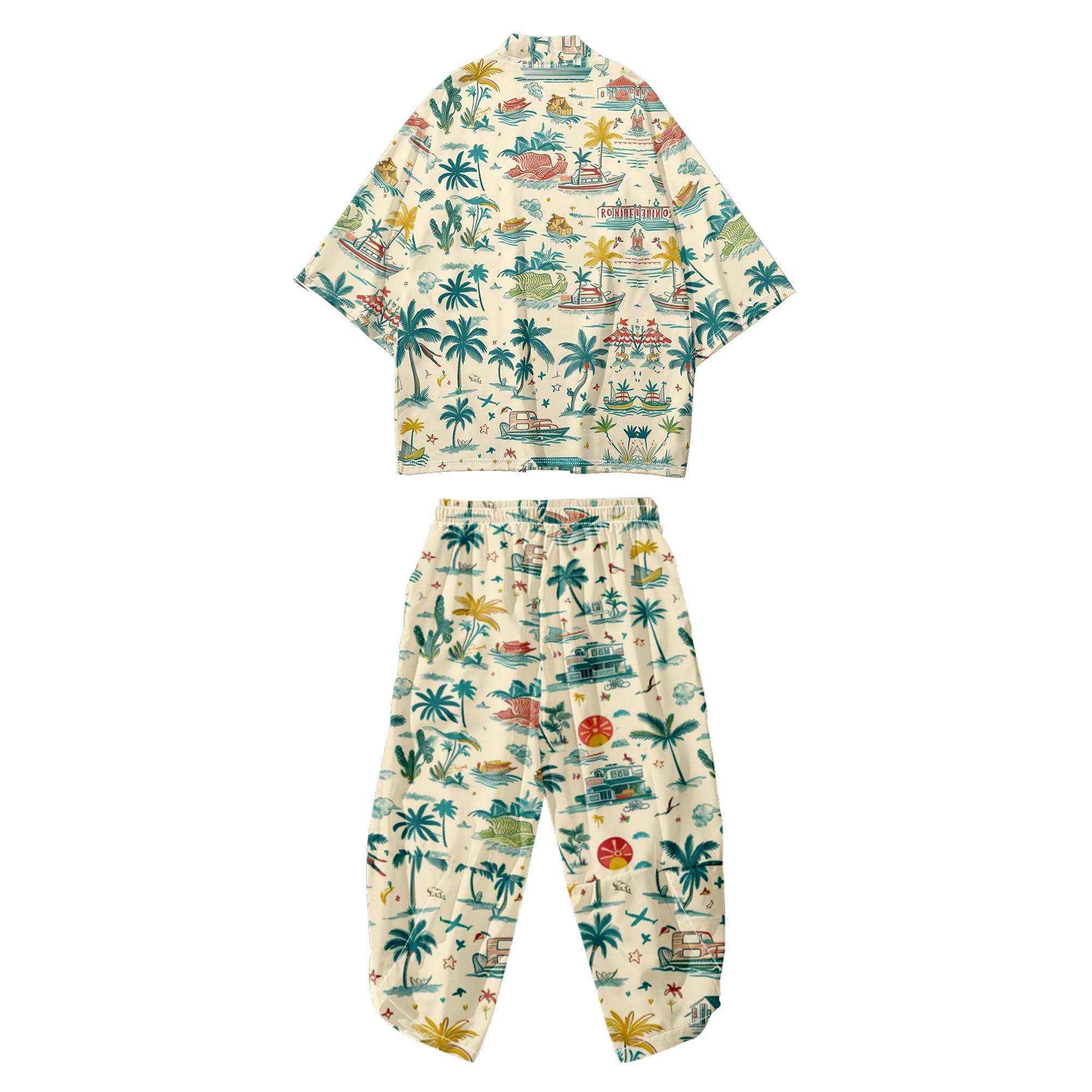 Mens Kimono Set 3/4 Sleeve Haori And Shorts Casual 2 Piece Japanese Outfits