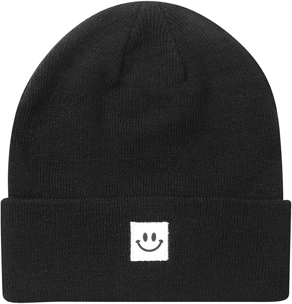 Knit Beanie Hat with Smile Face for Men/Women
