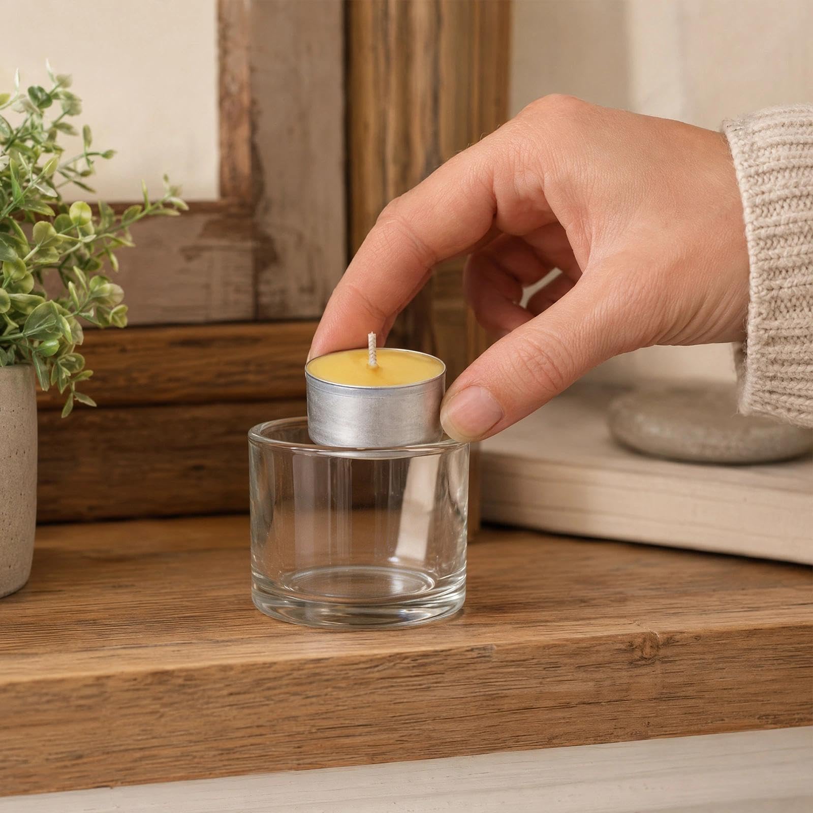 Paquete de 50 velas de cera de abeja pura, vasos de aluminio
