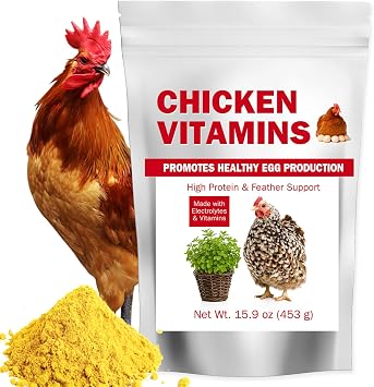 Chicken Vitamins & Electrolytes for Water Immunity, Feather Health & Egg Production Hydration + Glossy Feathers + Stronger Shells Electrolytes, Calcium & Biotin, Vitamin D3 16 oz Powder